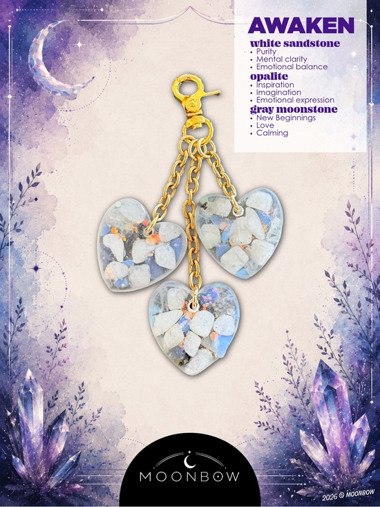 Hand Crafted Accessories - Moonbow AWAKEN Charm - White Sandstone, Opalite, Gray Moonstone